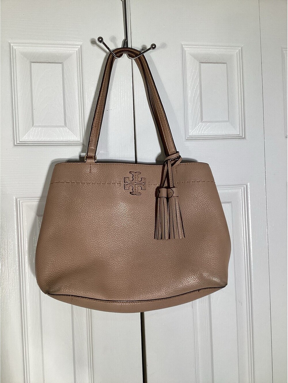 tory burch McGraw triple compartment tote Handbag Bag Sand ColorPebbled Leather